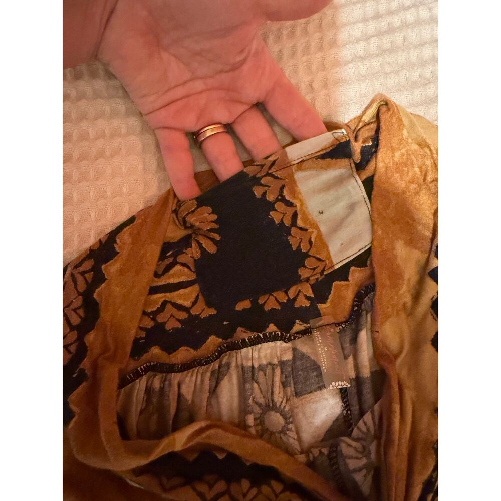 Free People Movement Boho Brown & Blue Printed Wide Leg Flowing Yoga Pants Med - Picture 12 of 13